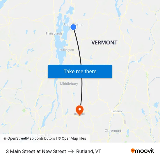 S Main Street at New Street to Rutland, VT map