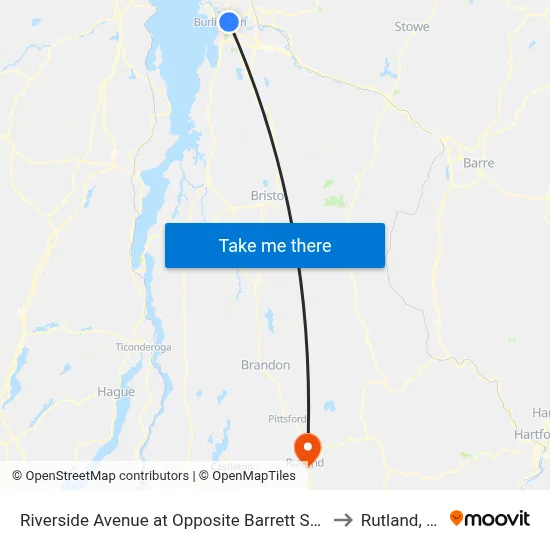 Riverside Avenue at Opposite Barrett Street to Rutland, VT map