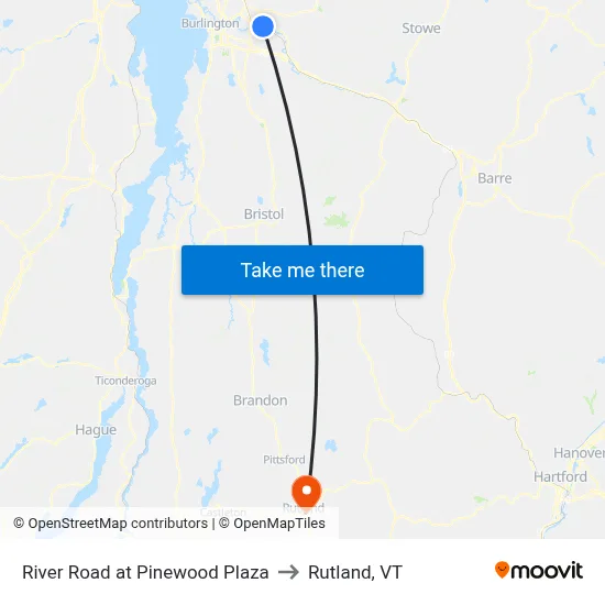 River Road at Pinewood Plaza to Rutland, VT map