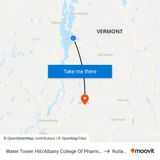 Water Tower Hill/Albany College Of Pharmacy And Health Sciences to Rutland, VT map