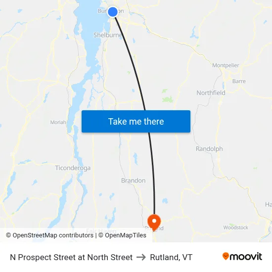 N Prospect Street at North Street to Rutland, VT map