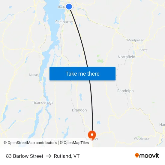 83 Barlow Street to Rutland, VT map