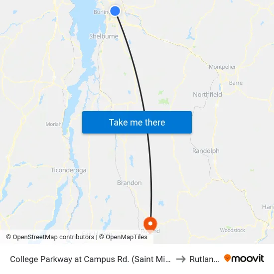 College Parkway at Campus Rd. (Saint Mikes West Entrance) to Rutland, VT map