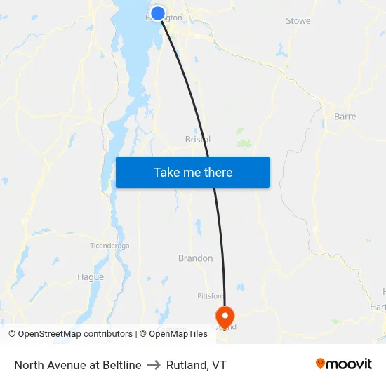 North Avenue at Beltline to Rutland, VT map