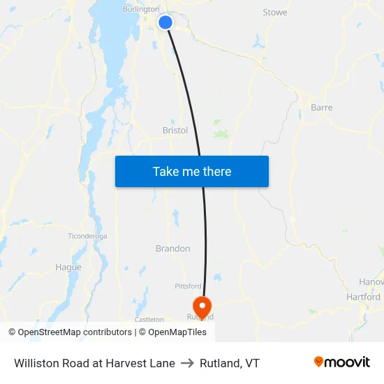 Williston Road at Harvest Lane to Rutland, VT map