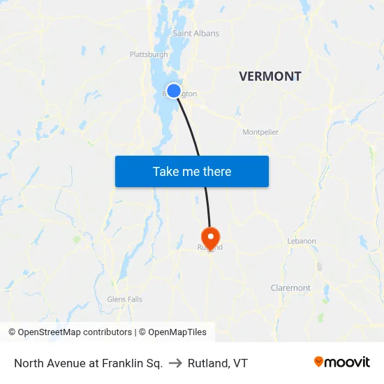 North Avenue at Franklin Sq. to Rutland, VT map