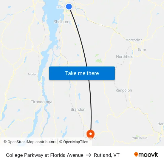 College Parkway at Florida Avenue to Rutland, VT map