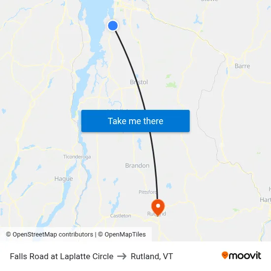 Falls Road at Laplatte Circle to Rutland, VT map