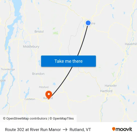 Route 302 at River Run Manor to Rutland, VT map