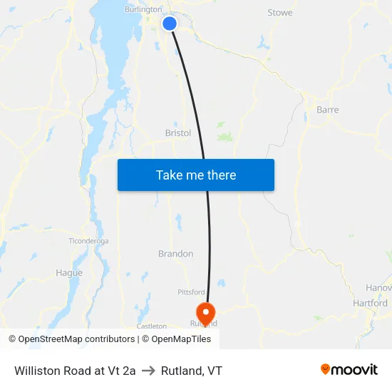 Williston Road at Vt 2a to Rutland, VT map