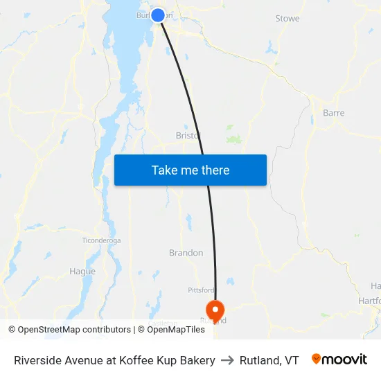 Riverside Avenue at Koffee Kup Bakery to Rutland, VT map