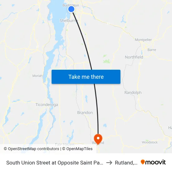 South Union Street at Opposite Saint Paul Street to Rutland, VT map