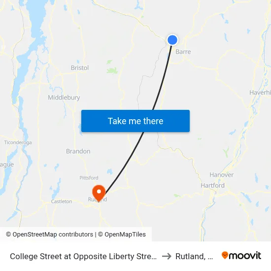 College Street at Opposite Liberty Street to Rutland, VT map