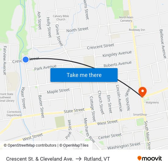 Crescent St. & Cleveland Ave. to Rutland, VT map