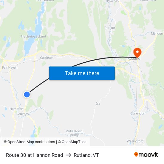 Route 30 at Hannon Road to Rutland, VT map