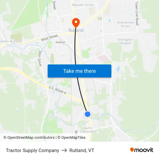 Tractor Supply Company to Rutland, VT map