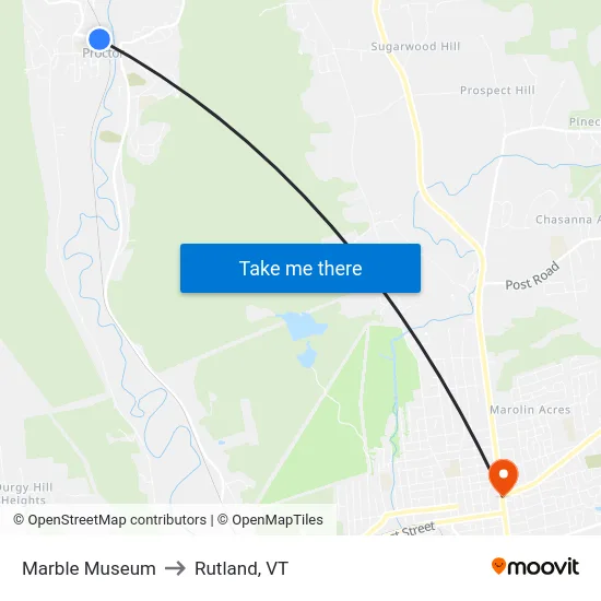 Marble Museum to Rutland, VT map