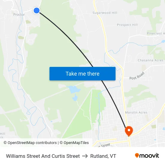 Williams Street And Curtis Street to Rutland, VT map