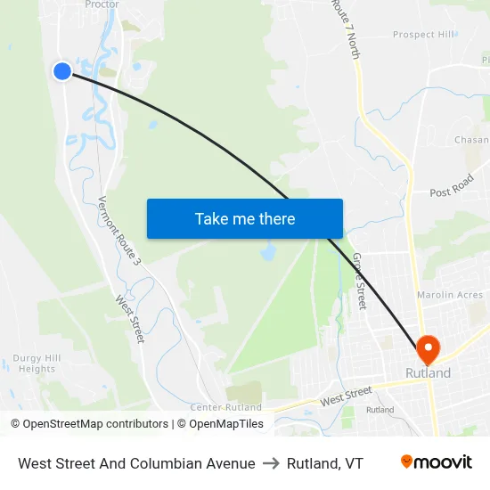 West Street And Columbian Avenue to Rutland, VT map