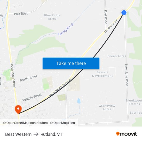 Best Western to Rutland, VT map