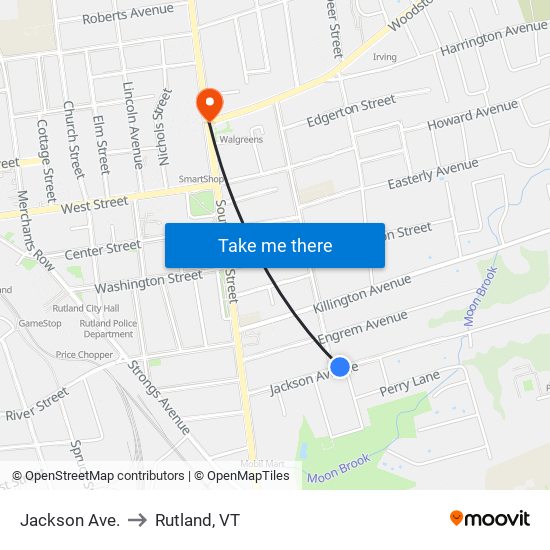 Jackson Ave. to Rutland, VT map