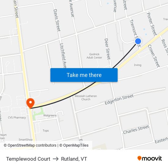 Templewood Court to Rutland, VT map