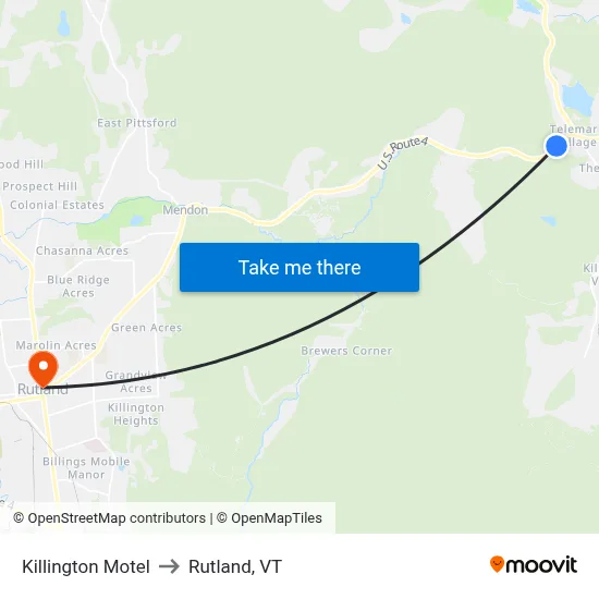 Killington Motel to Rutland, VT map