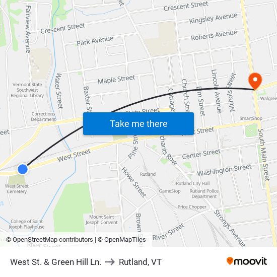 West St. & Green Hill Ln. to Rutland, VT map