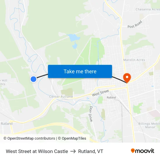 West Street at Wilson Castle to Rutland, VT map