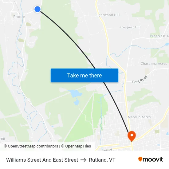 Williams Street And East Street to Rutland, VT map