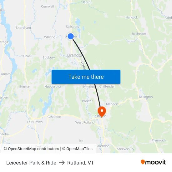 Leicester Park & Ride to Rutland, VT map