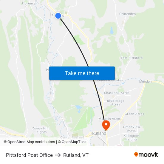 Pittsford Post Office to Rutland, VT map