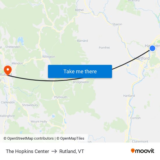 The Hopkins Center to Rutland, VT map
