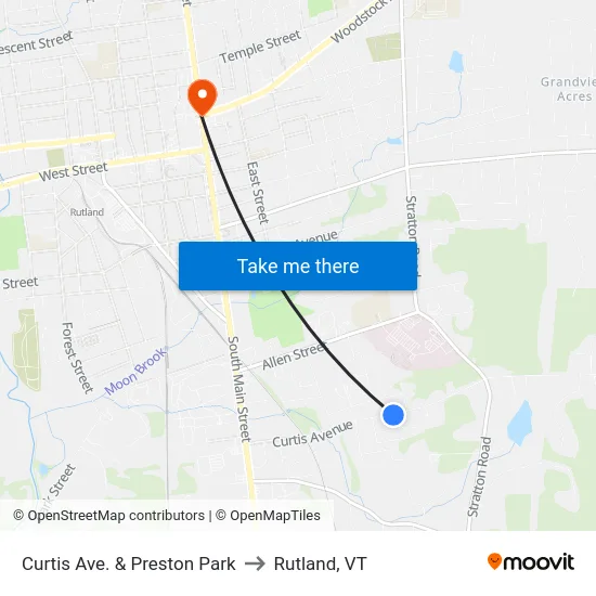 Curtis Ave. & Preston Park to Rutland, VT map