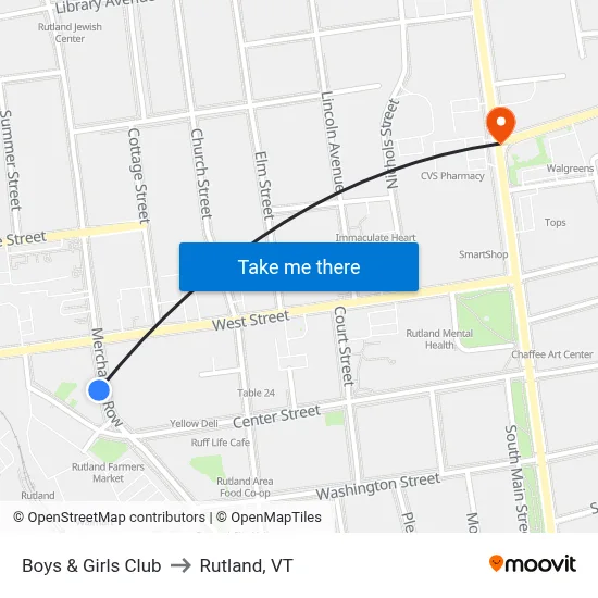 Boys & Girls Club to Rutland, VT map