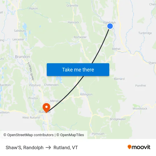 Shaw'S, Randolph to Rutland, VT map