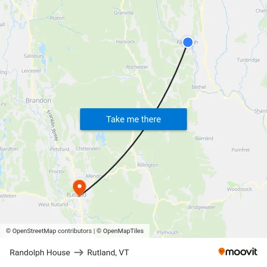 Randolph House to Rutland, VT map