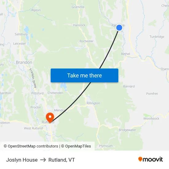Joslyn House to Rutland, VT map