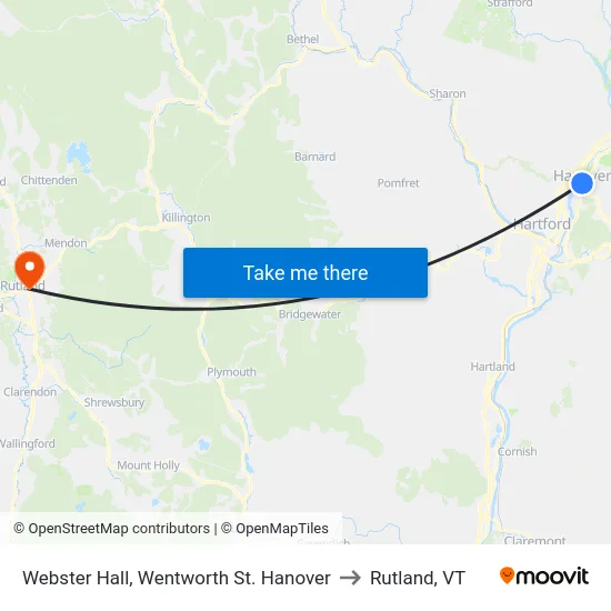 Webster Hall, Wentworth St. Hanover to Rutland, VT map