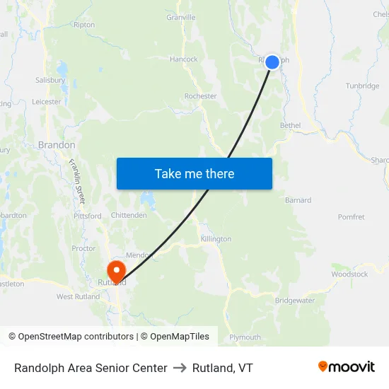 Randolph Area Senior Center to Rutland, VT map