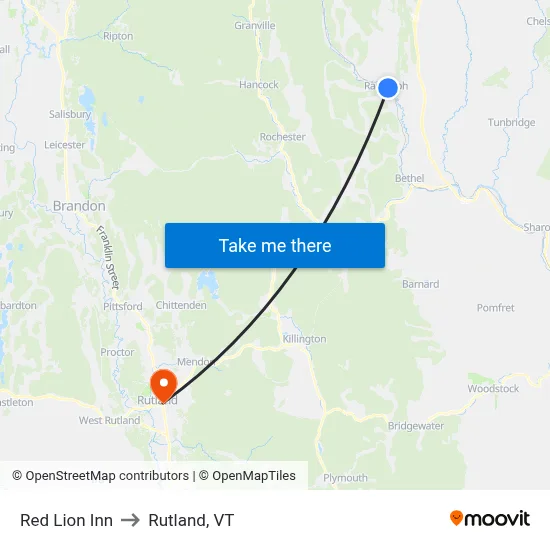 Red Lion Inn to Rutland, VT map