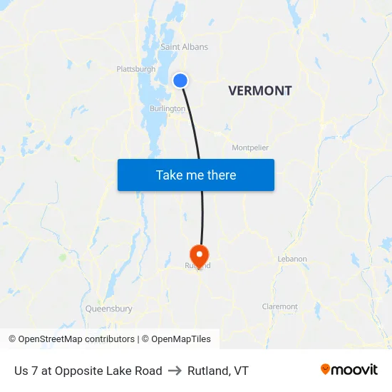 Us 7 at Opposite Lake Road to Rutland, VT map