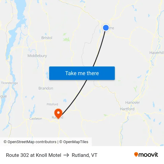 Route 302 at Knoll Motel to Rutland, VT map