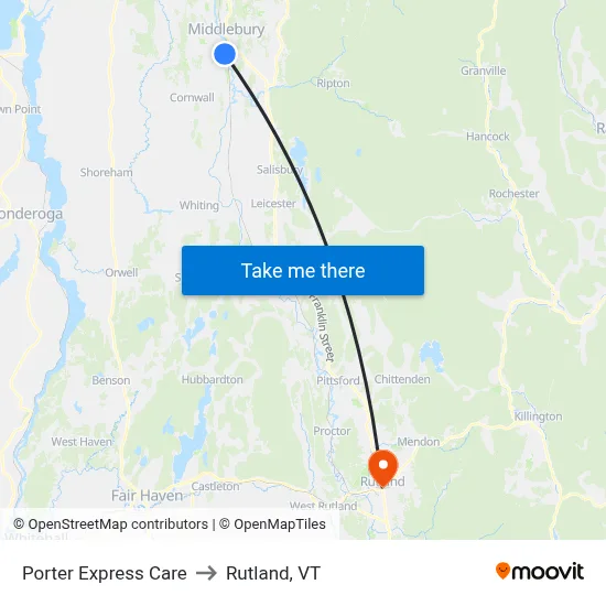Porter Express Care to Rutland, VT map