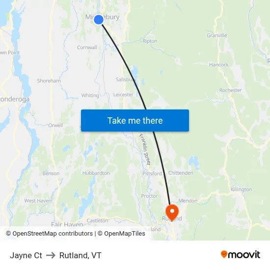Jayne Ct to Rutland, VT map