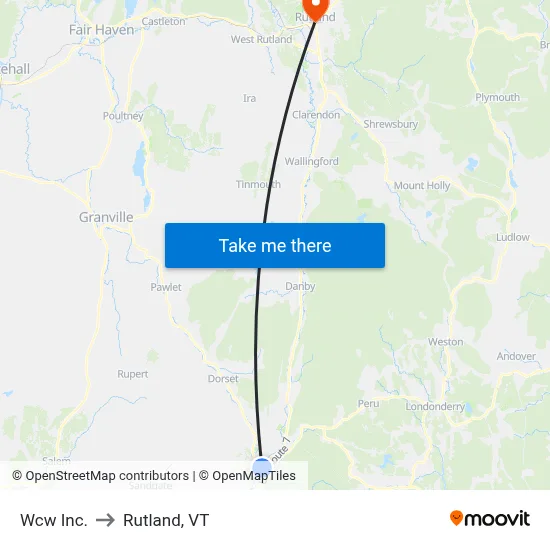 Wcw Inc. to Rutland, VT map