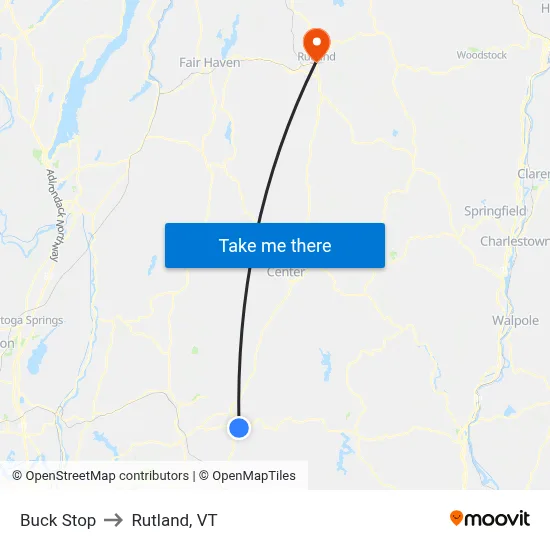 Buck Stop to Rutland, VT map