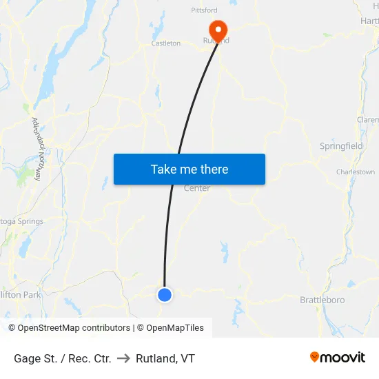 Gage St. / Rec. Ctr. to Rutland, VT map