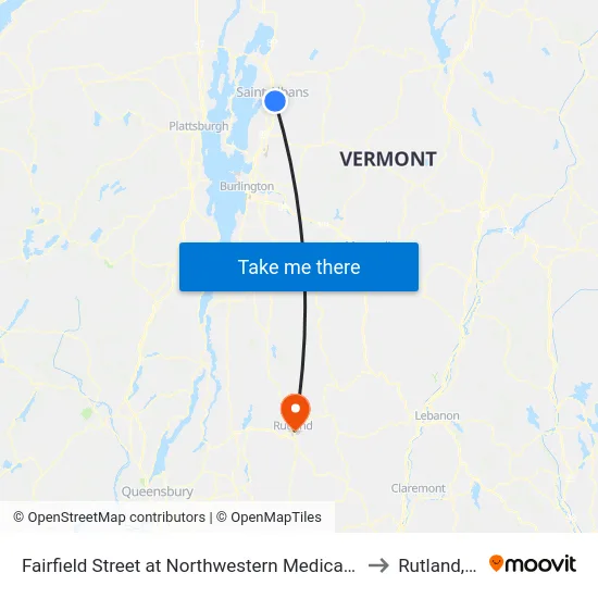 Fairfield Street at Northwestern Medical Center to Rutland, VT map