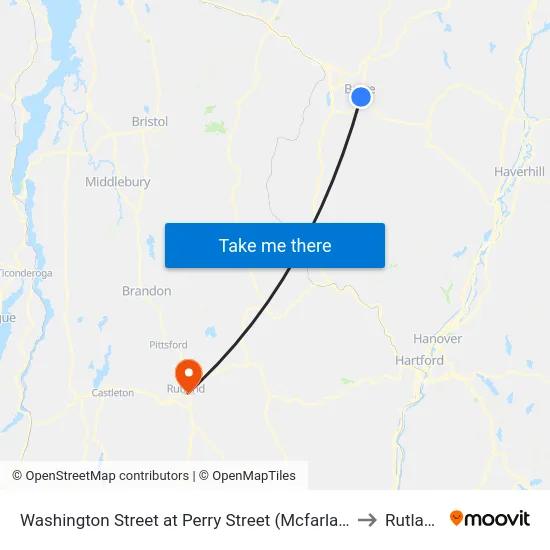 Washington Street at Perry Street (Mcfarland State Office Building) to Rutland, VT map